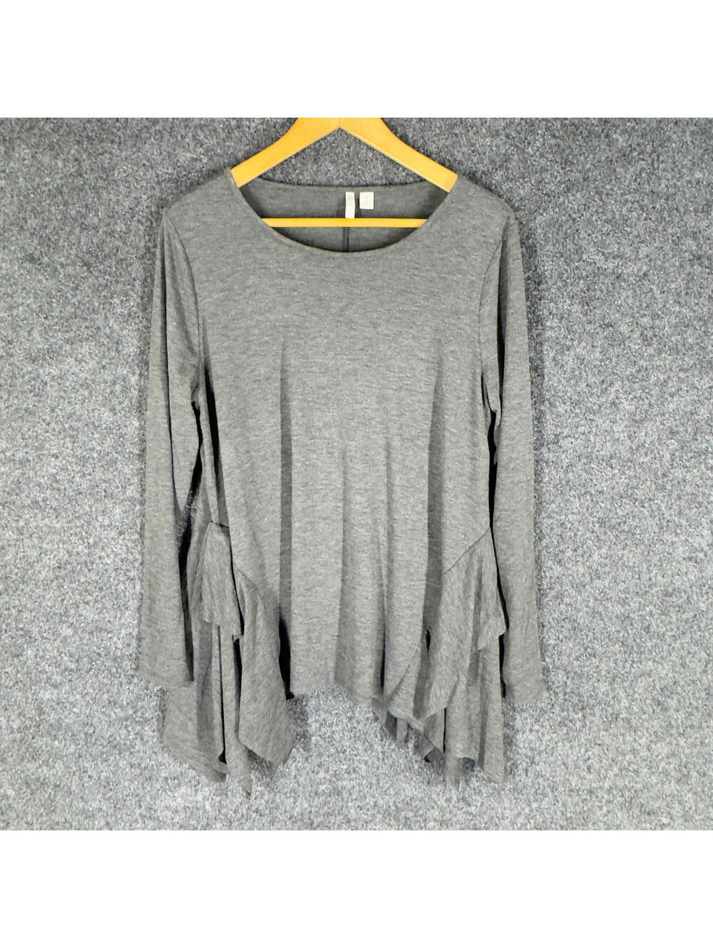 Cato Blouse Women M Medium Gray Long Sleeve Round Neck Rayon Casual Stretch